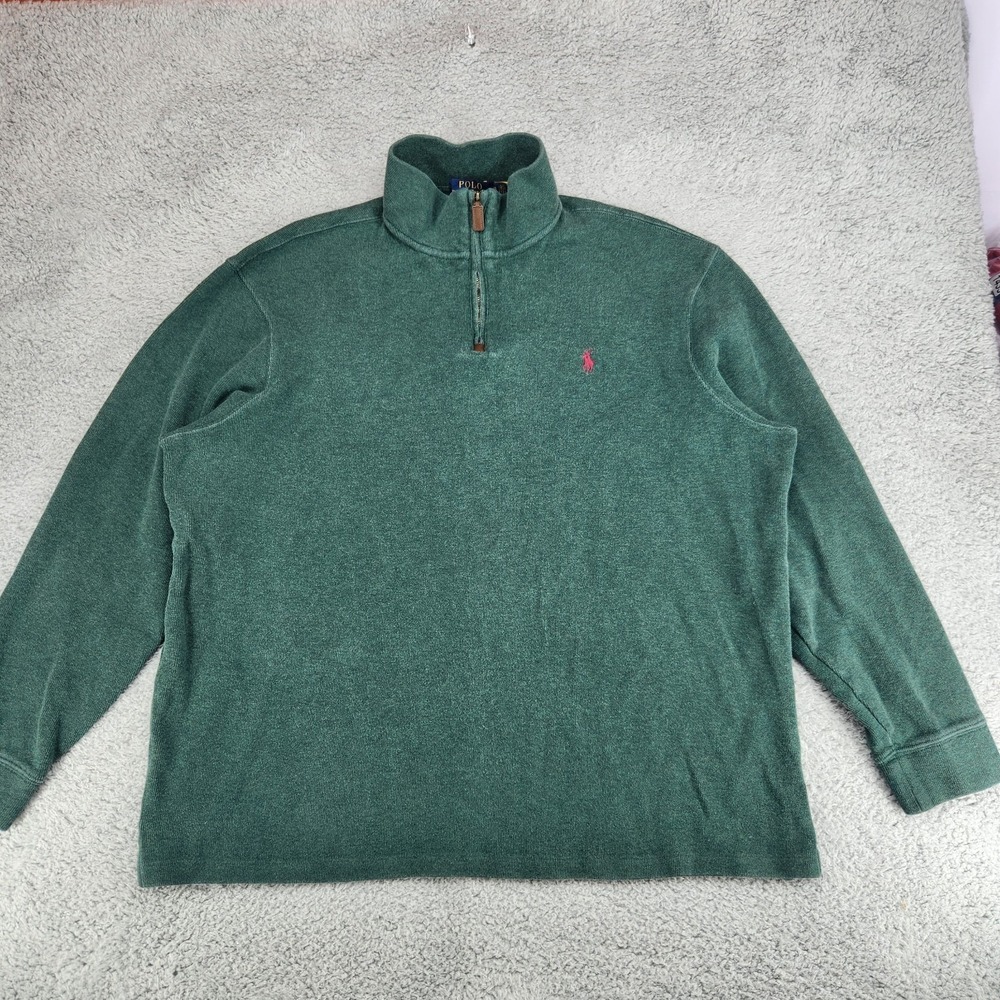 Polo Ralph Lauren 1/4 Zip Pullover Sweater Mens Size XXL Green Long Sleeve